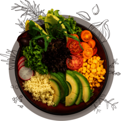Der Ox Catering Speisen Vegetarische Bowl mit Avocado und anderen frischen Zutaten